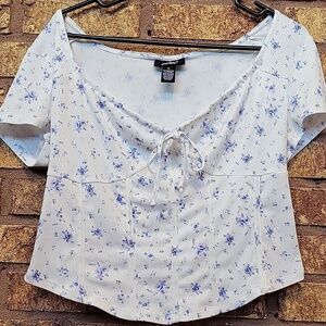 Just Polly Floral Deep V Neck Short Sleeve Top Size XL